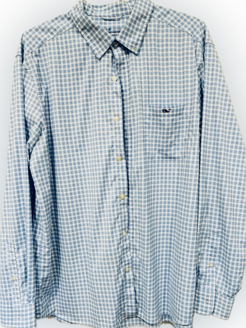 Like New Vineyard Vines OTG Performance, LS button down, XL, white/blue check